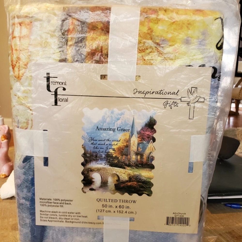 Tremont Amazing Grace Quilted Throw - Blue and Yellow Religious 50x60